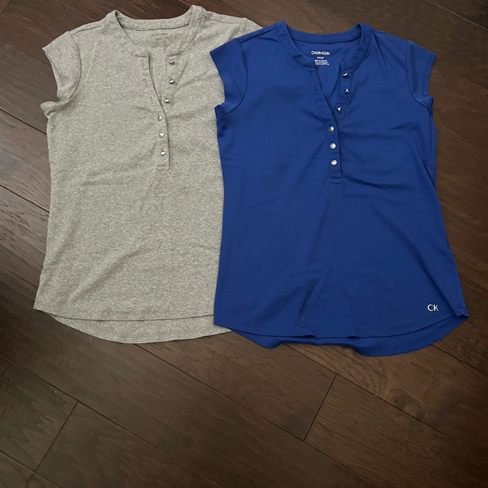 Calvin Klein Heather Gray and Royal Blue Henley Tops